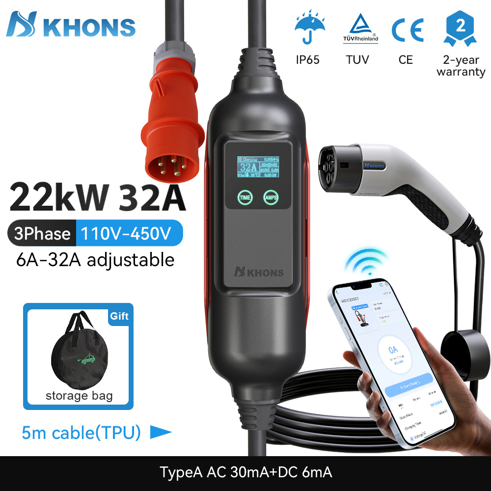 Khons Portable EV Charger Type - Ev Charger Type 2 22Kw 32A 3 Phase 评论和价格