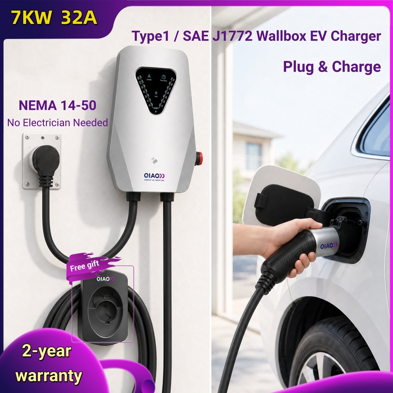 7KW 32A Type1 SAE J1772 Wallbo - J1772 Evse 32A Level 2 Charger 评论和价格