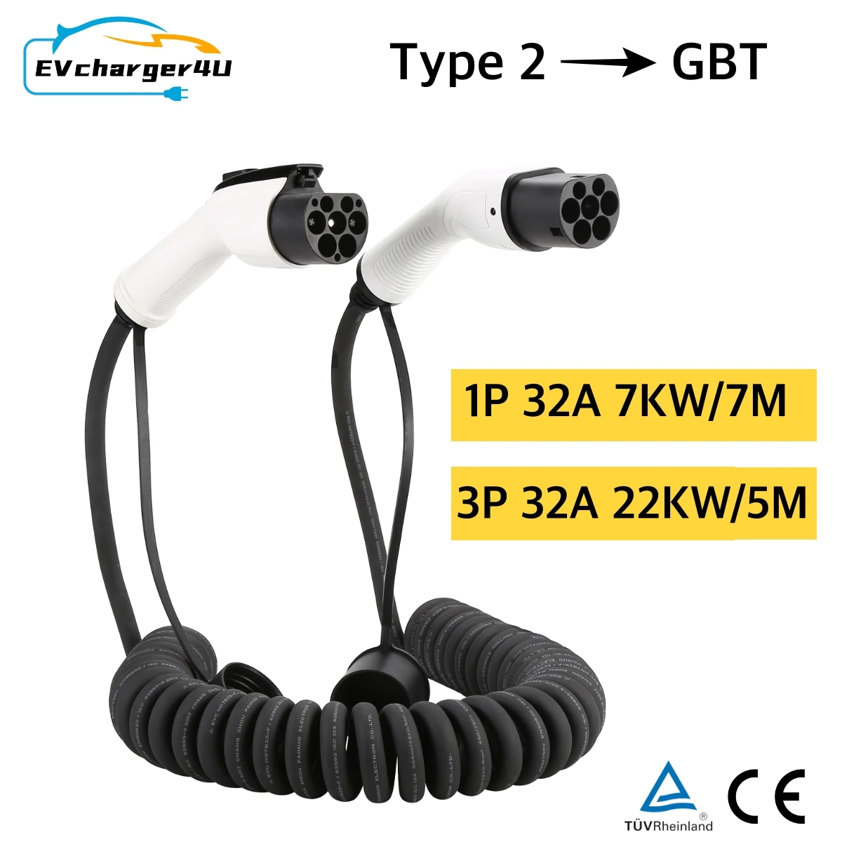 EVcharger4U 5M/7M Spiral EV Ch - Ev Charger Type 2 22Kw 32A 3 Phase 评论和价格